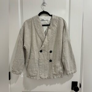 Zara Beige Linen Coat/Blazer in XS